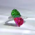 925 Sterling Silver Birthstone Pear Shape Cubic Zirconia Ring Double Gemstone Adjustable Rings
