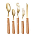 Stainless Steel Knife Fork Spoon 5pcs Flatware Wooden Handle Cutlery Set Silverware