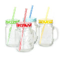 Hot Selling Glass Mason Jar with Handle Tin Lid and Straw for Juice Drinking 450ml