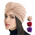 Wholesale Custom Logo Double Layer Solid Color Chemo Head Wear Top Knot Twisted Turban Hat With Satin Lining for Women