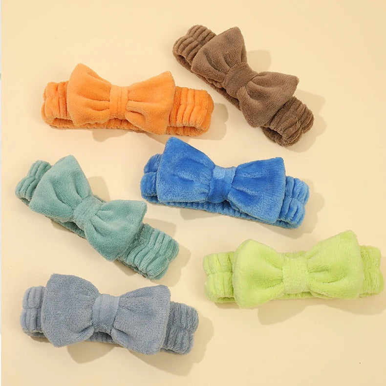 Custom Logo Flannel Plush Elastic Bow Makeup Skin Care Skincare Facial Face Wash Spa Headband