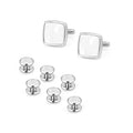 Daili Men's White Pearl Shell Tuxedo Shirts Cufflinks Studs Set 8pcs Business Wedding Party Engagement Anniversary Fashionable