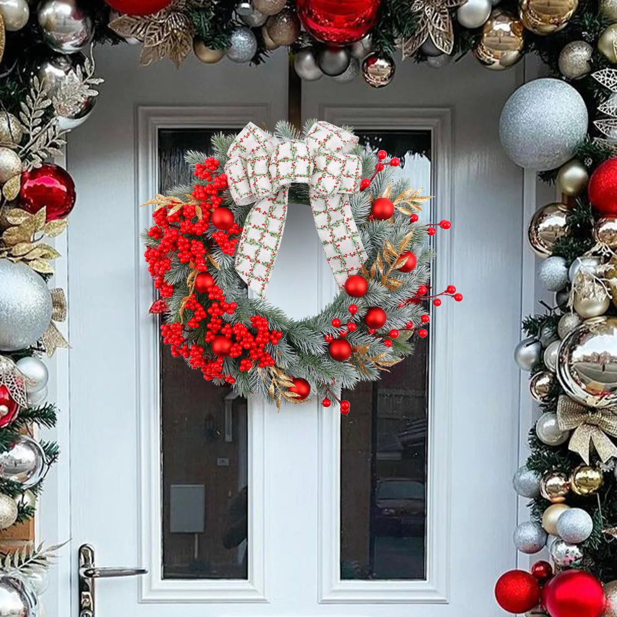 Hot Selling Home Window Display Door Decoration Pendant Christmas Berry Bow Flower Wreath