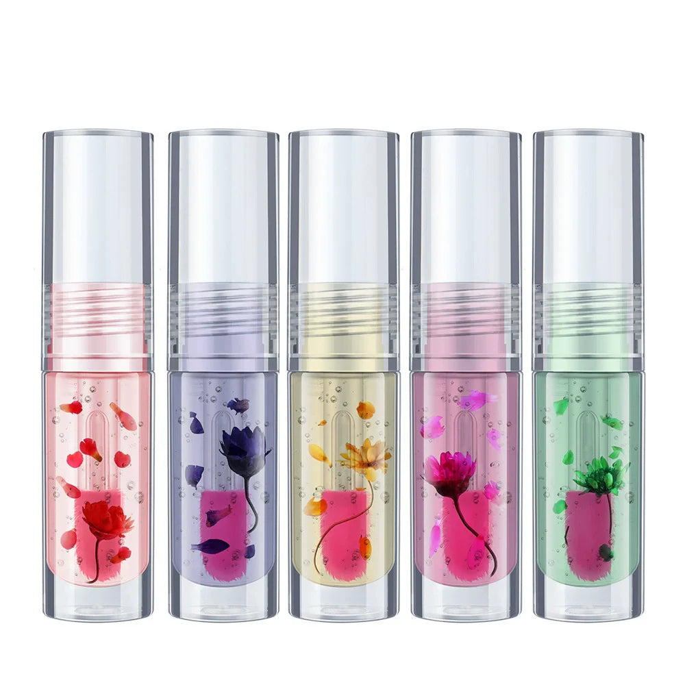 Organic Vegan Dry Flower Lip Oil Private Label Fruity Color-changing Hydrating Tinted Gloss Balm Makeup Moisturising Lip Oil