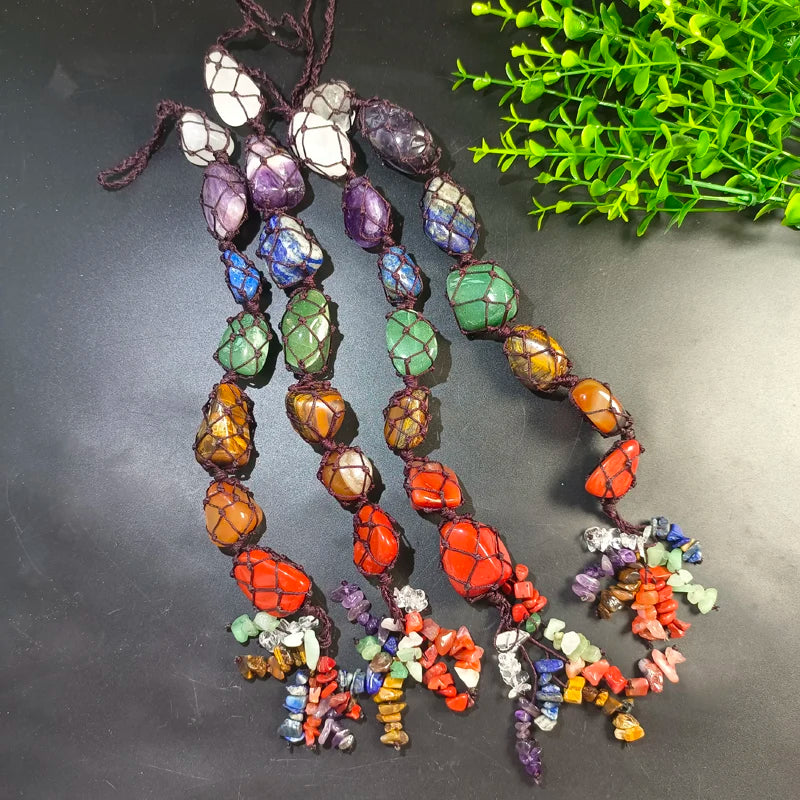 Hot Selling Seven Chakra Tumbled Stones Car Hangers Crystal Spiritual Meditation Gemstone Hanging Ornament for House and Cars