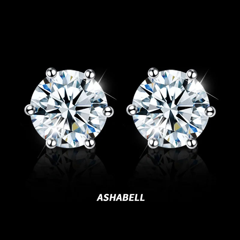 Ashabell 925 Sterling Silver Moissanite Diamond Earrings Men and Women  Hiphop S925 Zircon Six-claw Stud Earrings