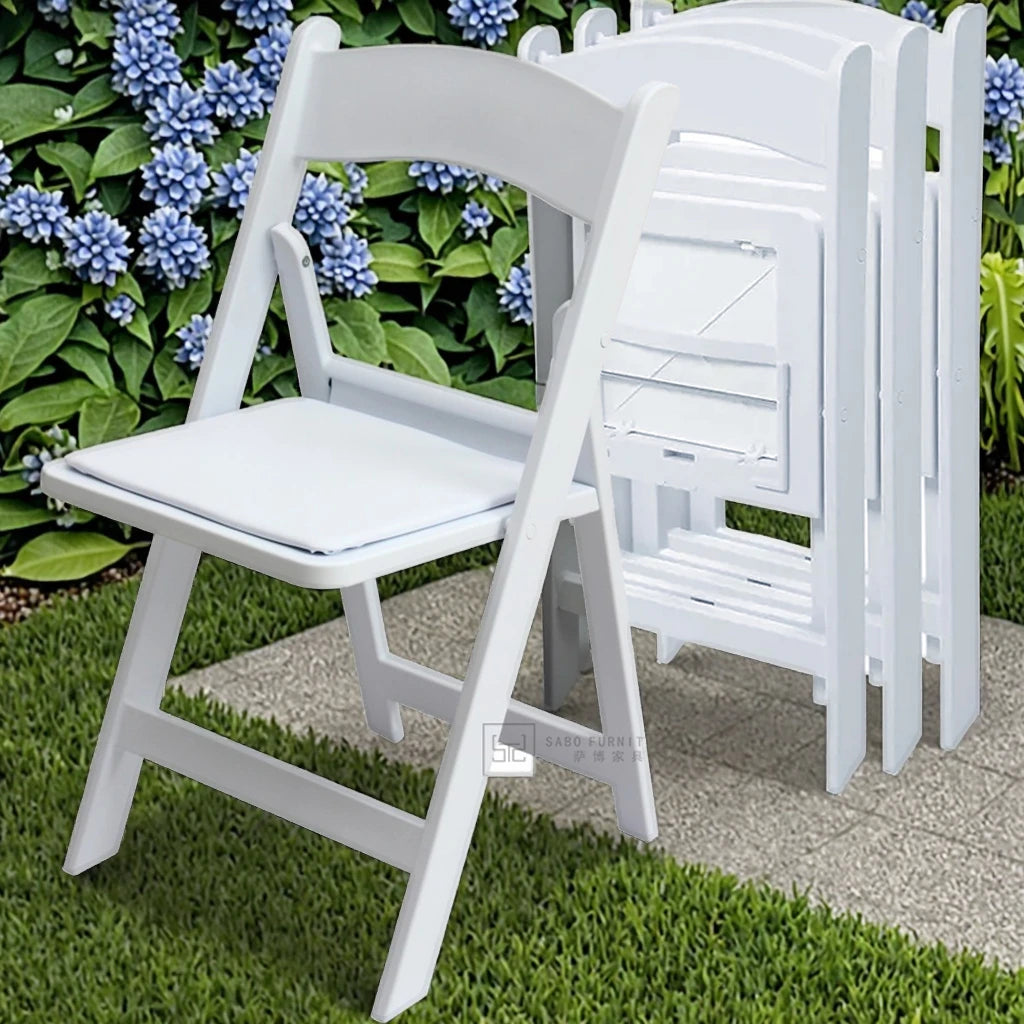 Modern White Plastic Resin Folding Chair Soft Cover Collapsible Dining Outdoor Garden Bedroom Portable Living Room Kitchen