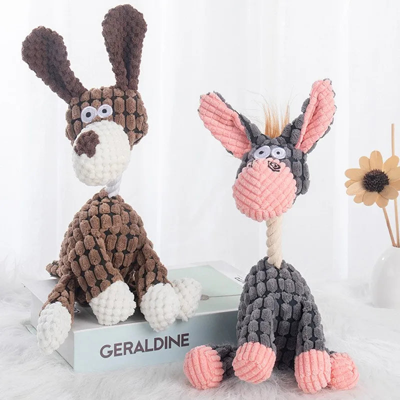 Fun Pet Toy Donkey Shape Corduroy Chew Toy Dogs Puppy Squeaker Squeaky Plush Bone Molar Dog Toy Pet Training Dog Accessories
