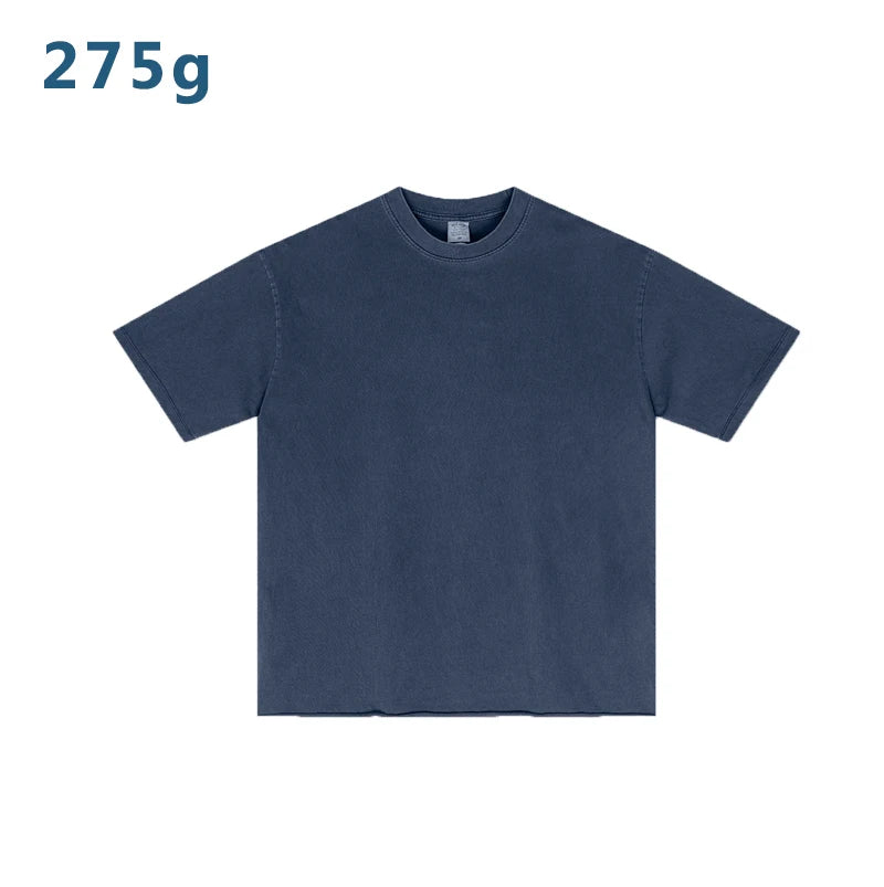 275g Men's Heavyweight Plus Size Crew Neck 100% Cotton Solid Knitted Drop Shoulder Boxy Blank Anti-Wrinkle Breathable T-Shirt