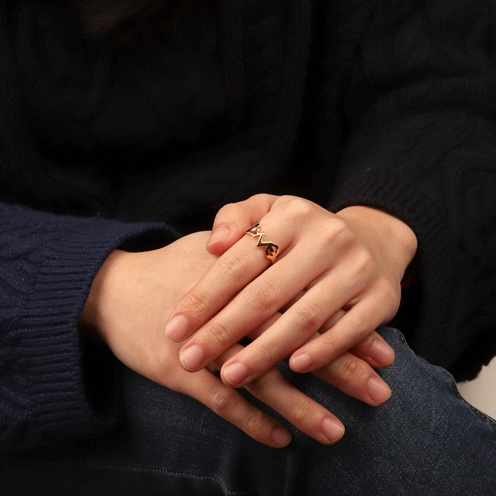 Chris April in Stock 316L Stainless Steel PVD Plating Letter love Alphabet Zircon Finger Ring