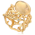2024 New Brass Gold-Plated Hollow Set Diamond Natural Moonstone Ring for Women Jewelry Factory Wholesale