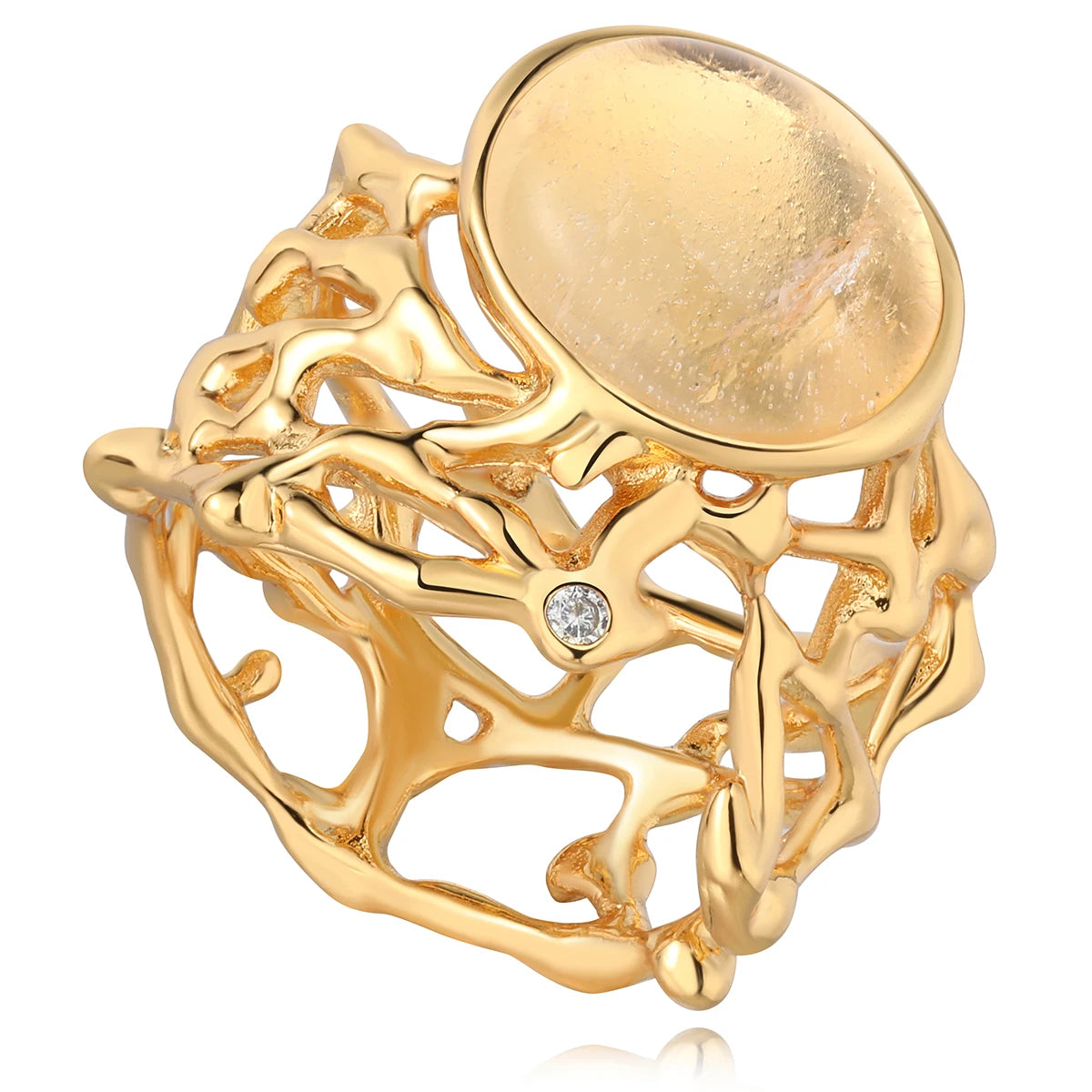 2024 New Brass Gold-Plated Hollow Set Diamond Natural Moonstone Ring for Women Jewelry Factory Wholesale