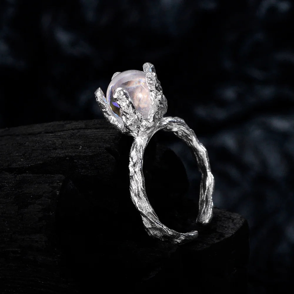 ICEBELA Fashion Jewelry 925 Sterling Silver Korean Version of the Niche Design Color Crystal Female Opening Shaped Thin Ring