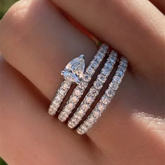 CAOSHI Personality Cubic Zirconia Multi Layer Micro Paved Silvery Ring Dazzling Zircon Wedding Rings for Woman