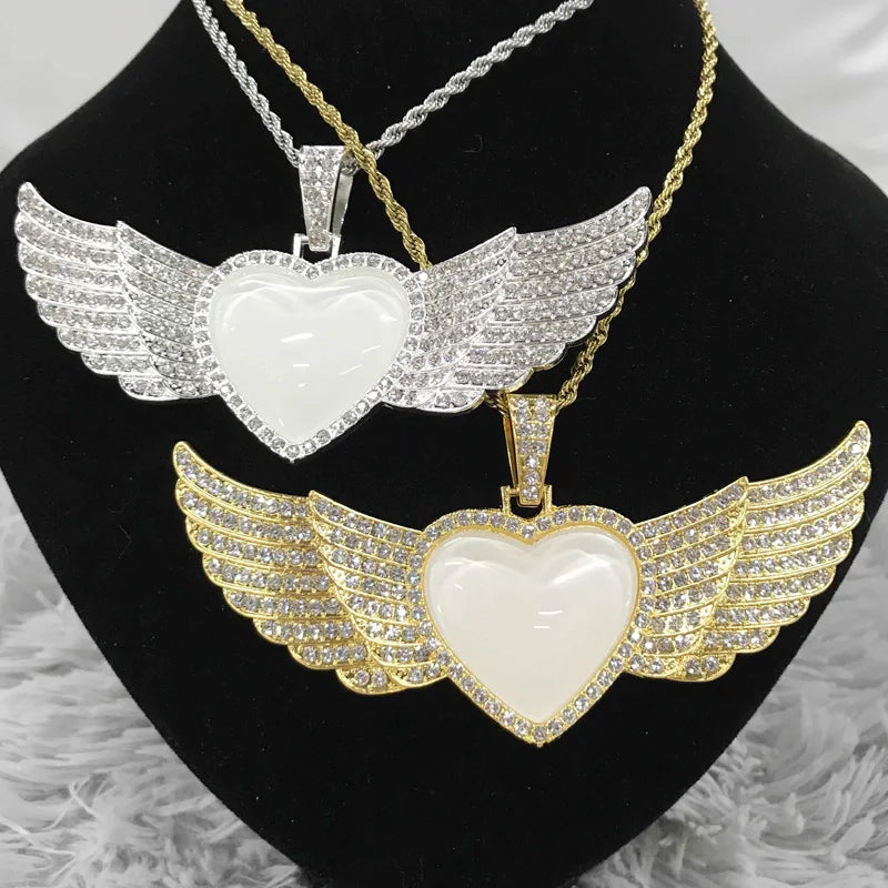 RubySub 2020 New Heart Angel Wing Necklace Hip Hop Jewelry Wing Necklace Sublimation Wing Necklace Blanks