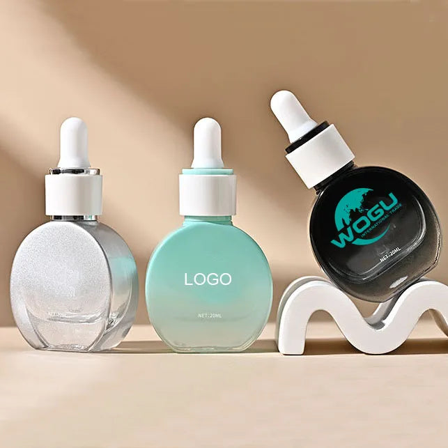 Private Label Eco Friendly Blue Skincare 20ML Oval Shape Empty Serum Glass Dropper Bottle