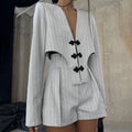 Neo Chinese Style Cut-Out Buttoned Blazer Matching Outfit Suit Summer Fashion Women's Clothing Two Piece Co Ord Women Shorts Set