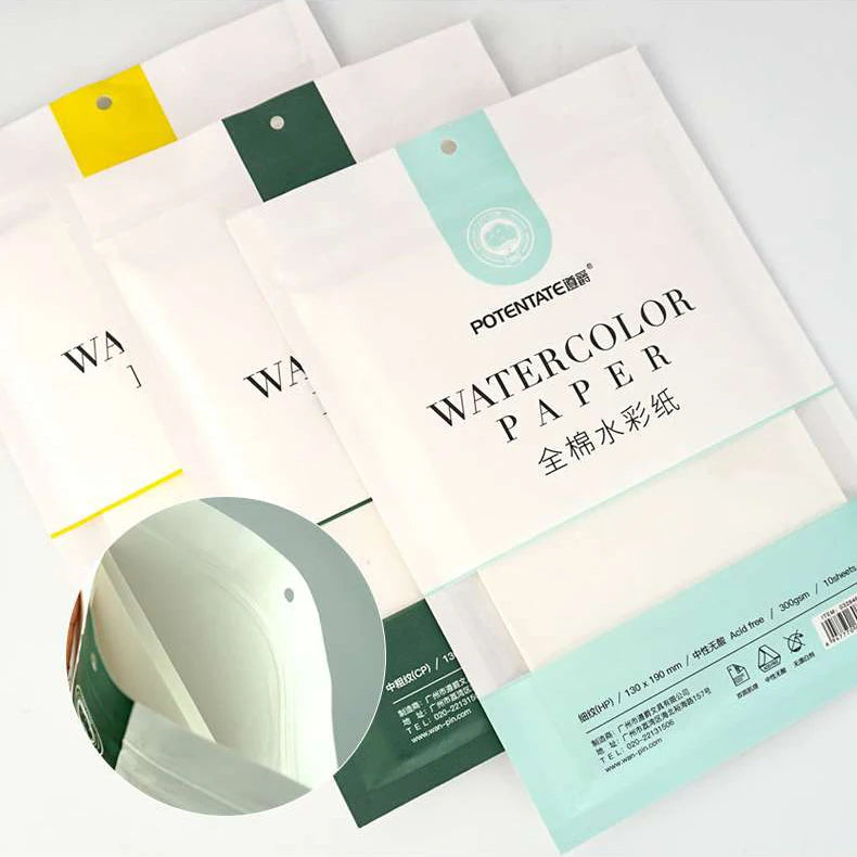 100% Cotton 300gsm Zip Lock Bag 10 Sheets Rough Potentate Artist Painting Drawing Watercolor Paper