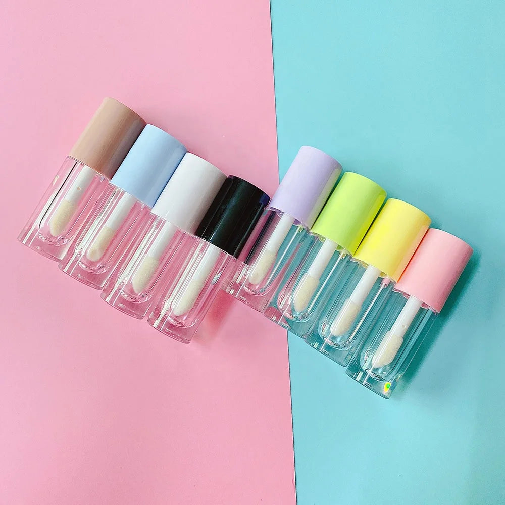 L-Zhuang Stock 100pieces Wholesale No Logo Jumbo 6ml Yellow Nude Purple Pink Big Brush Thick Wand Lipgloss Tube With Stoppers