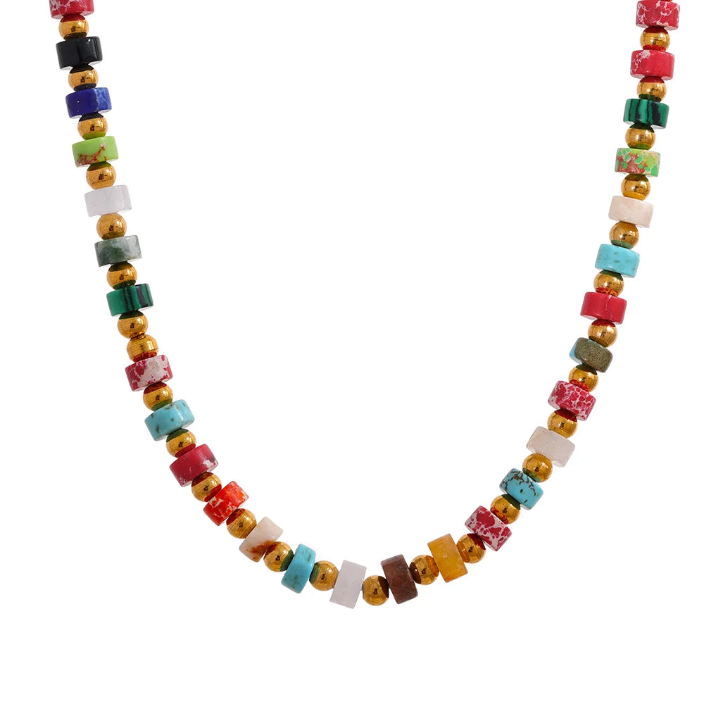 JINYOU 1500 Colorful Natural Stone Semi-precious Stainless Steel Beads Waterproof Handmade Fashion Necklace for Women Wholesale