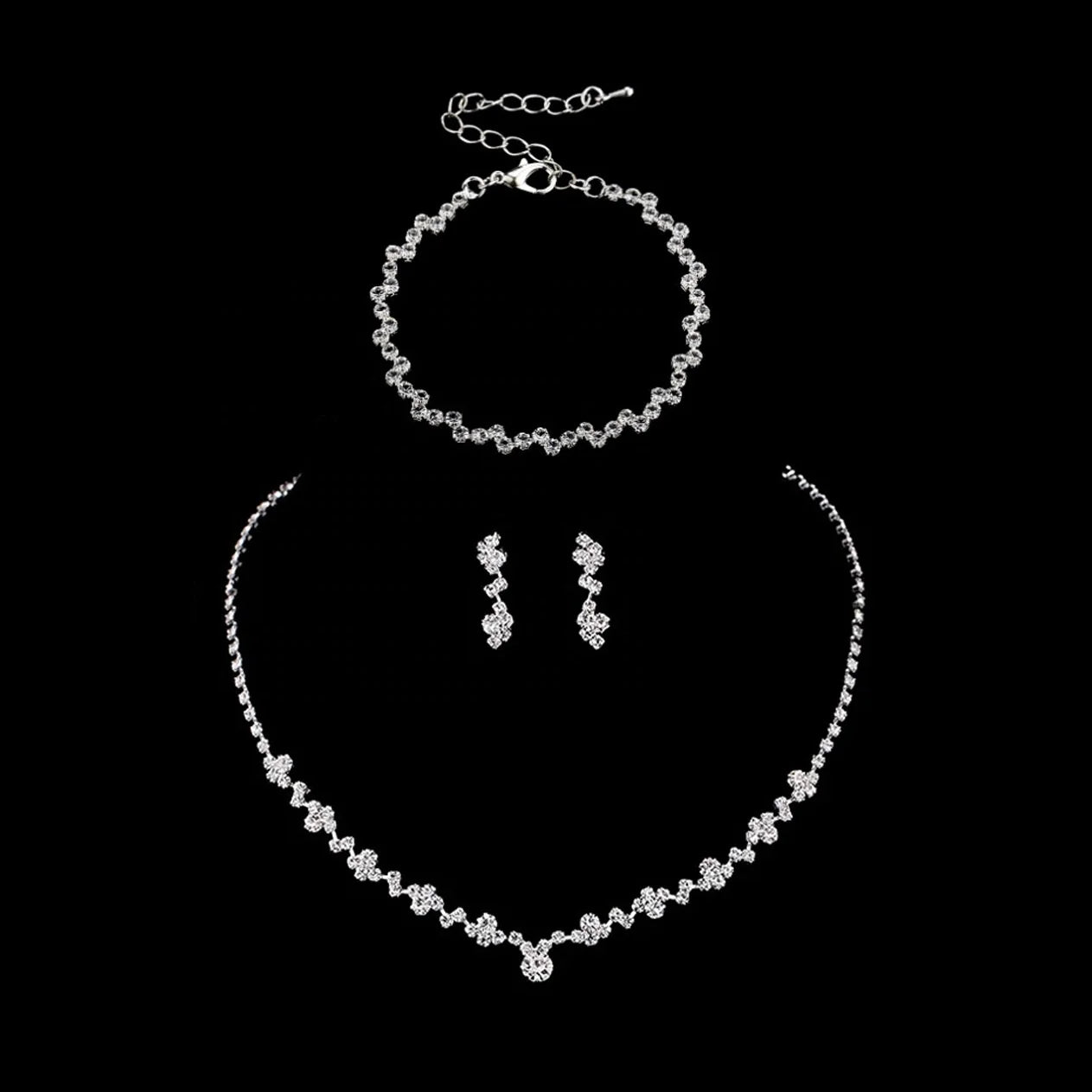 DAIHE Set-3400 Zircon Jewelry Adjustable Fashion Eco-friendly Necklace Earrings for Women Banquets