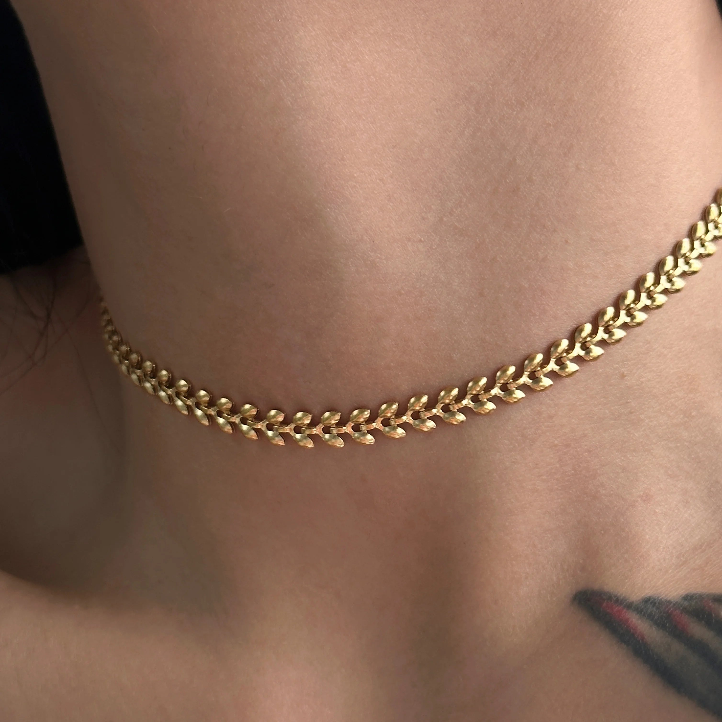 2023 Dazan New Ins 18k Gold Plated Tarnish Free Stainless Steel Polished Wheat Cherry Style Choker Necklace for Women Daily