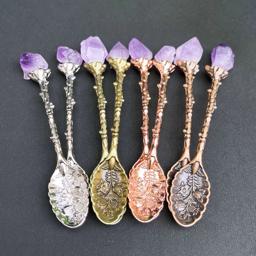 Natural Gemstone Heart Tea Spoons Mini Dessert Crystal Coffee Spoon for Spiritual Gift