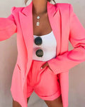 King Mcgreen Star Summer Street Women Set Long Sleeve Blazer and Shorts Suit Office Lady Tracksuit Two Piece Set Outfits