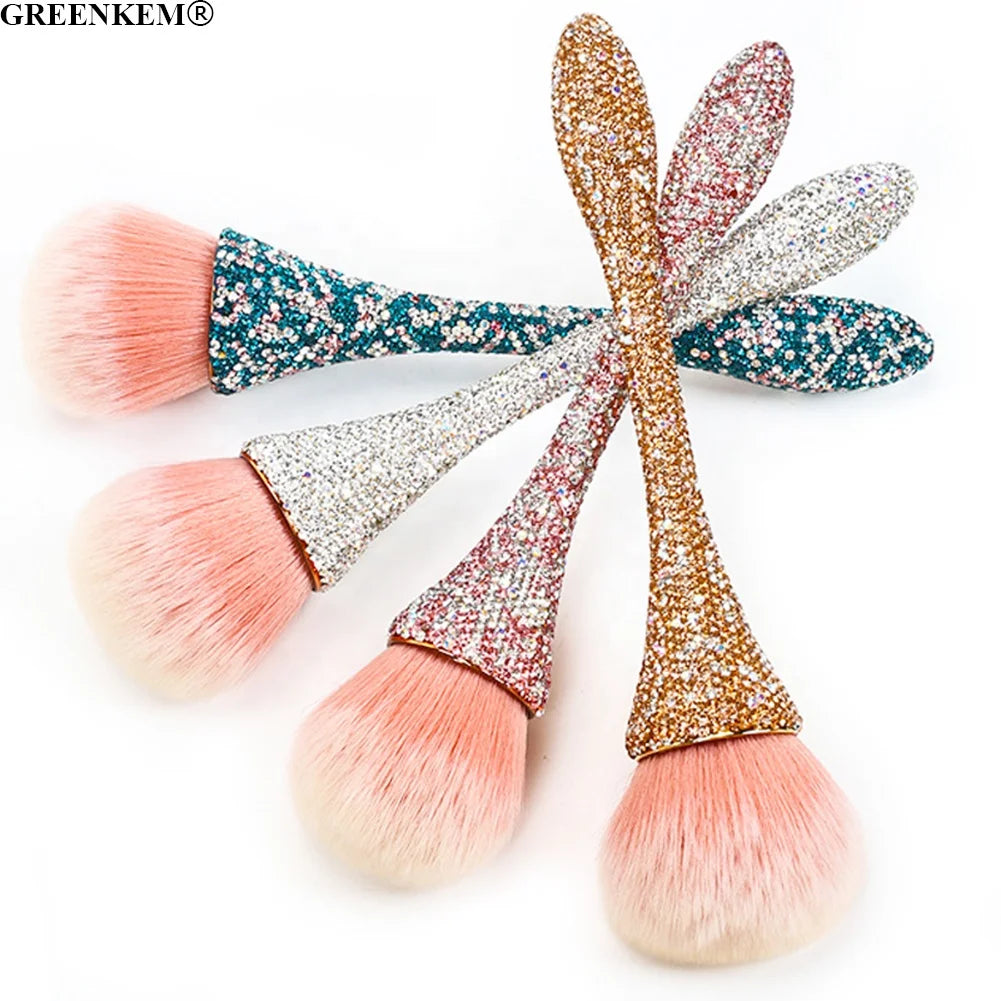 Bling Nail Dust Bush Glitter Soft Remove Dust Collector Powder Cleaning Nail Brush With Diamond Manicure Rose Nail Dust Brush