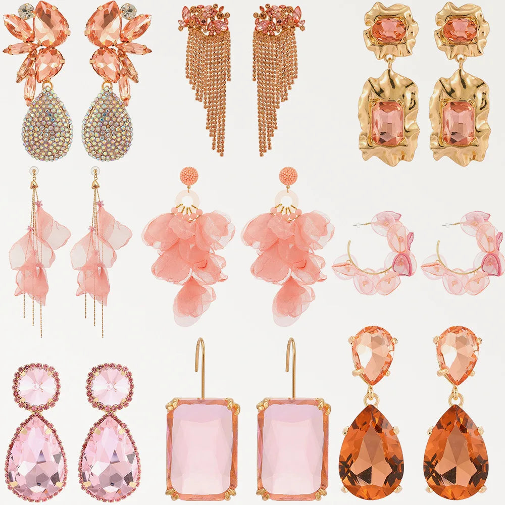 New Arrival Splicing Geometric Colored Gemstone Earrings American Exaggerated Colorful Diamond Earrings