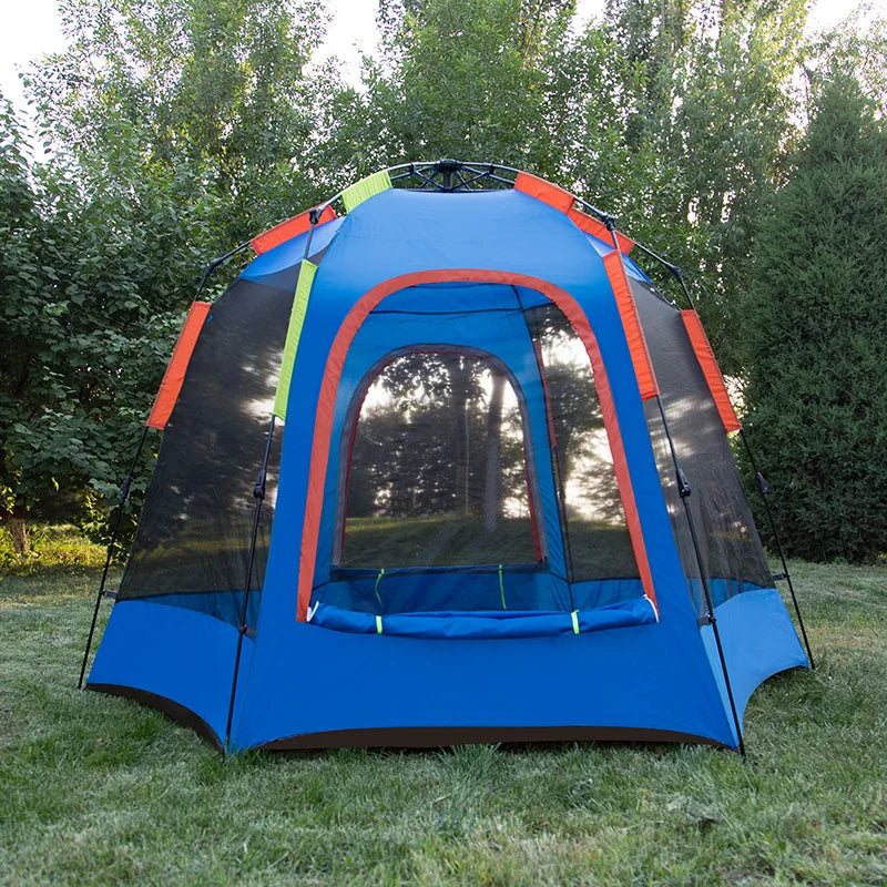 Automatic Hydraulic Double Layer 6 Person Outdoor Camping Tent Outdoor Camping Hexagonal Big Family Camping Tent