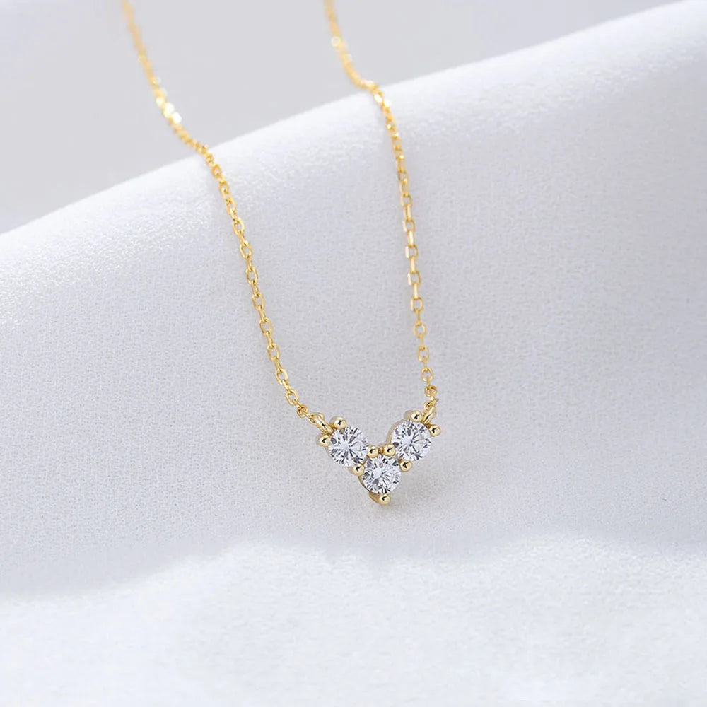 Fashion S925 Sterling Silver Heart Diamond Necklace 14k Gold Plated Choker Silver Heart Necklace for Women Jewelry