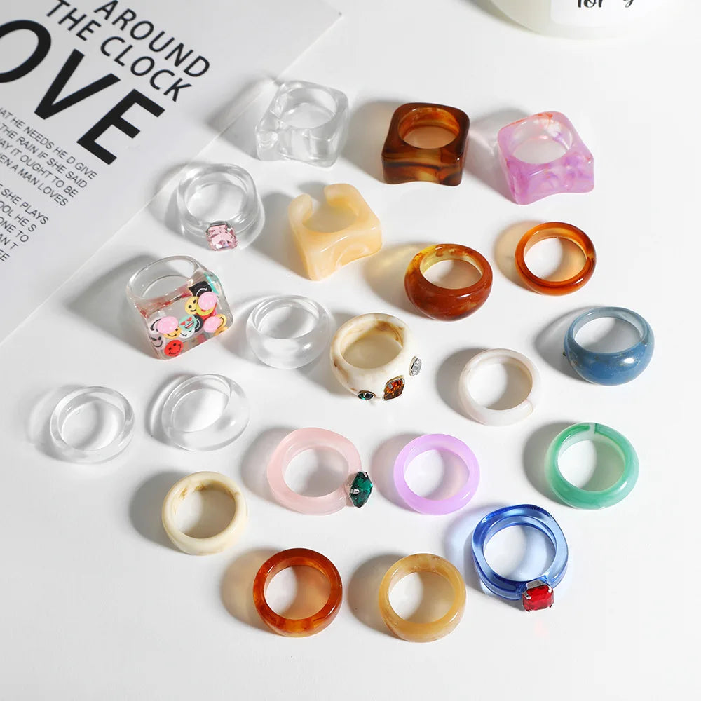Customised Cheap Jewelry New Design Acrylic Resin Rings Women Retro Chunky Acrylic Rings