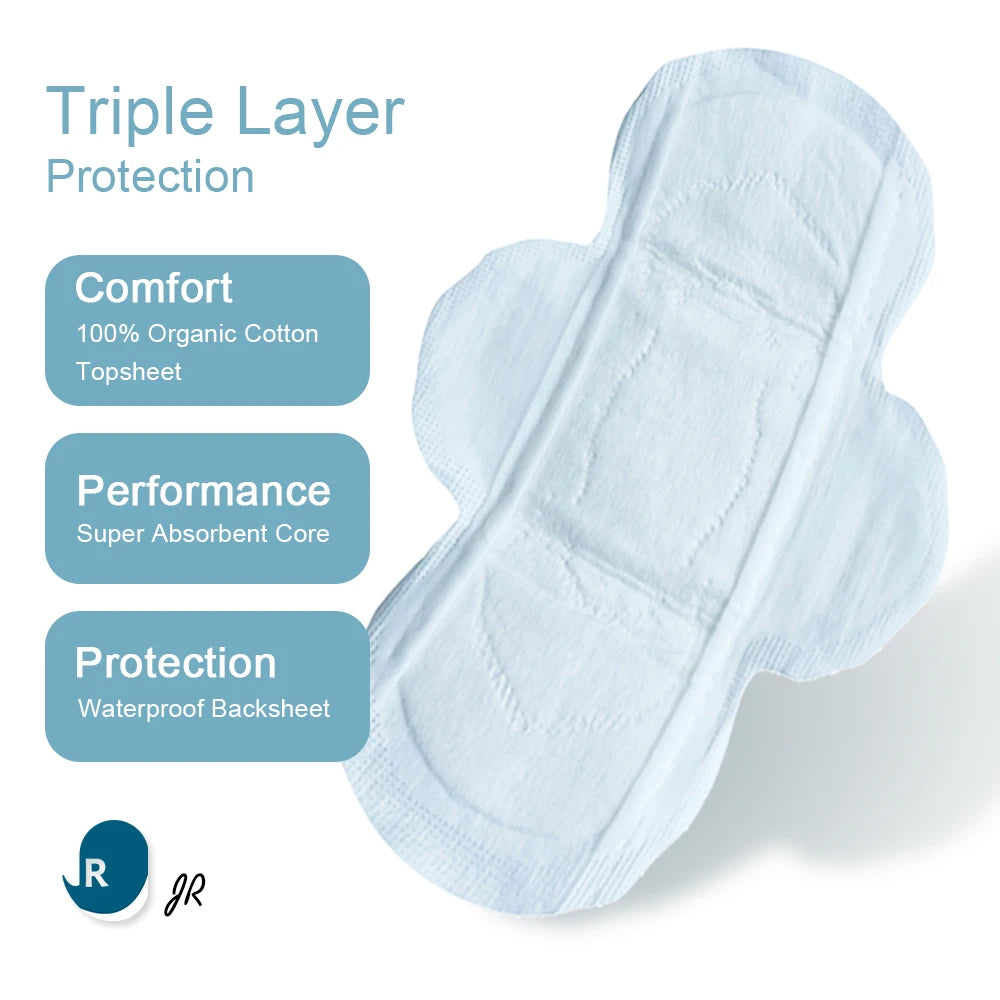 Biodegradable Breathable Ultra Thin Winged Sanitary Pads Panty Liners Super Absorbent Organic Cotton with Leak Guard for Women