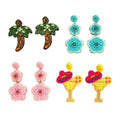 Boho Colorful Tropical Drink & Cocktail Beaded Stud Earrings Pink Flower Summer Jewelry for Women Party Occasion Gift