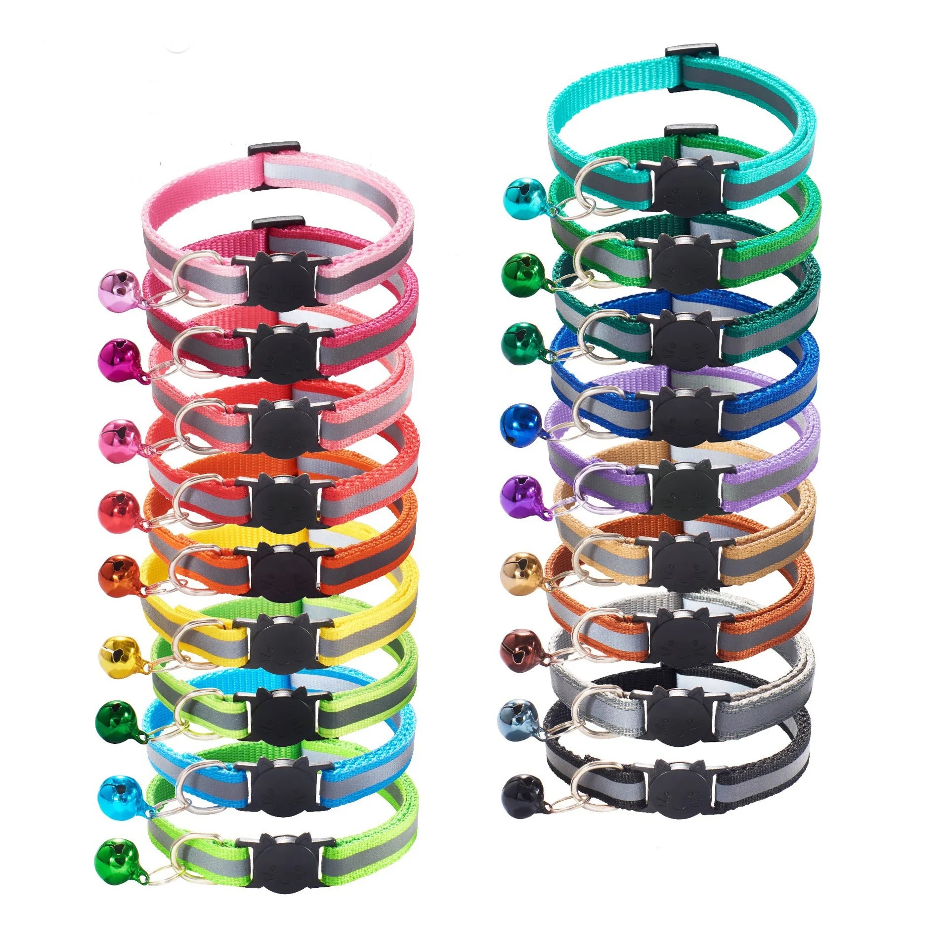 Wholesale Adjustable Colorful Polyester Custom Reflective Cat Collar with Bell