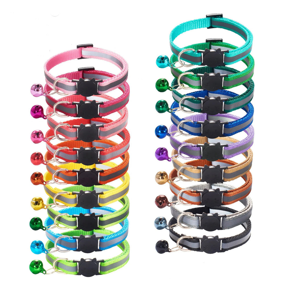 Wholesale Adjustable Colorful Polyester Custom Reflective Cat Collar with Bell