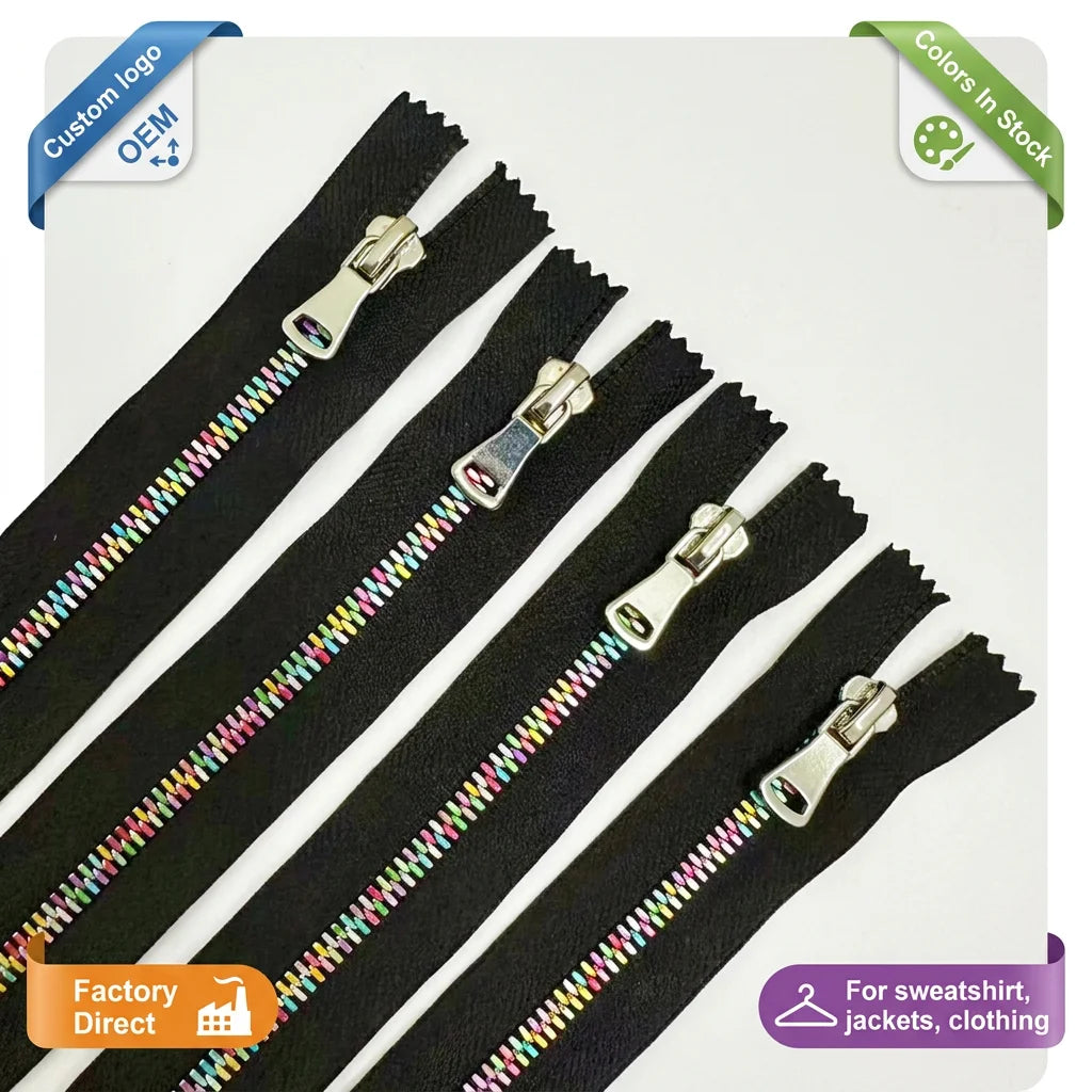 Factory Customization Long Chain Multi-Color Teeth and Tape Metal Brass Zipper 5# for Bags