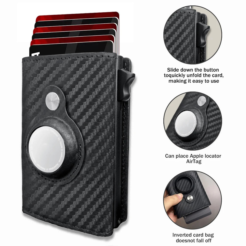 Custom Rfid Designer Card Holder Metal Mens Genuine Leather  Wallet Men