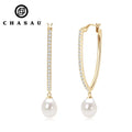 Cubic Zircon 925 Sterling Silver Pearl Drop Earrings 9-10mm Baroque White Natural Freshwater Pearl Elegant Earrings for Women