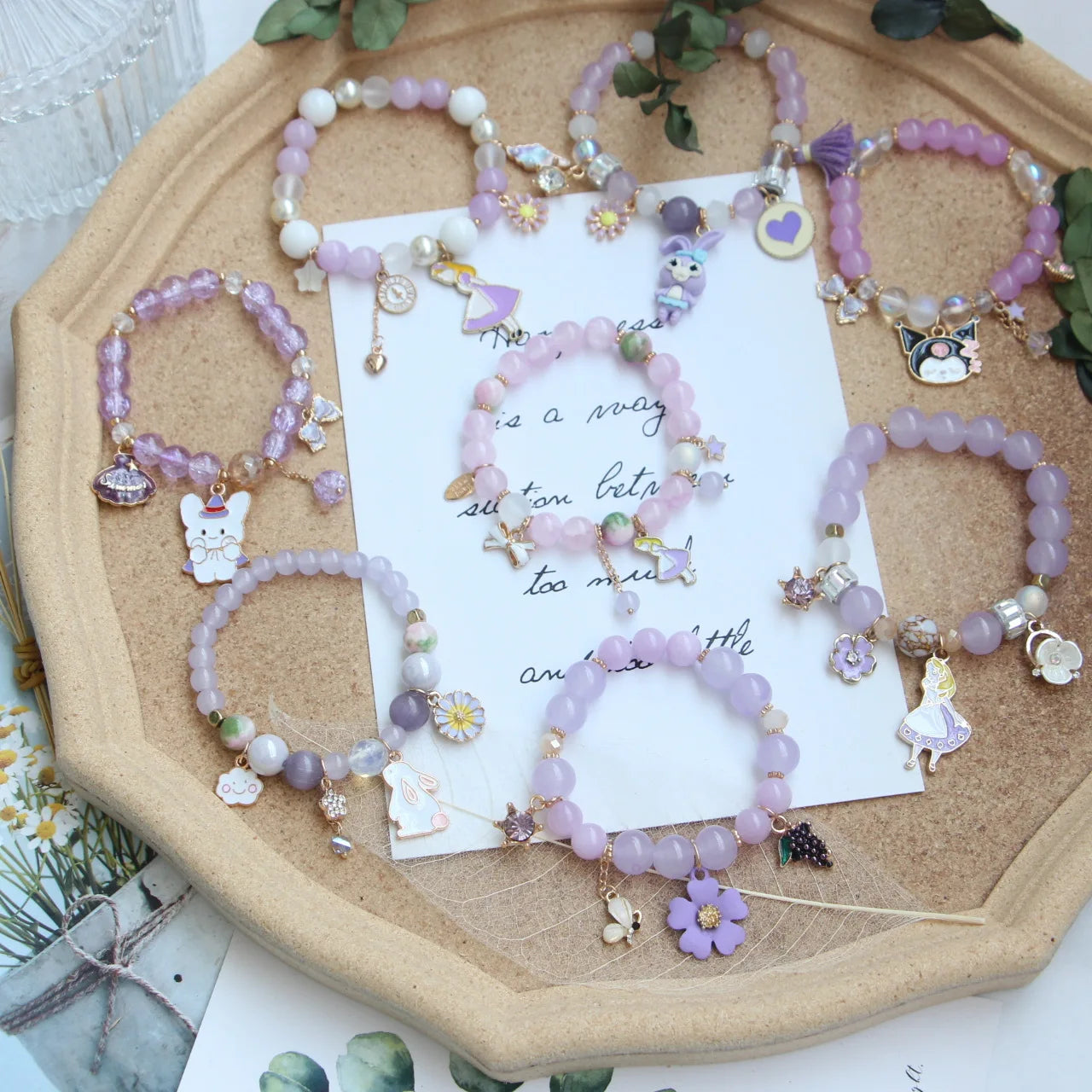 Children Kid Ins Creative Cartoon Girl Style Princess Fruit Flower Cute Rabbit Charm Purple Glass Imitation Stone Beads Bracelet
