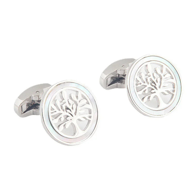 Wholesale Tree Shape Mother Pearl Shell Elegant Cufflinks Custom Mens Suit Shirt Fashion Accessory Wedding Tuxedo Trendy Gift