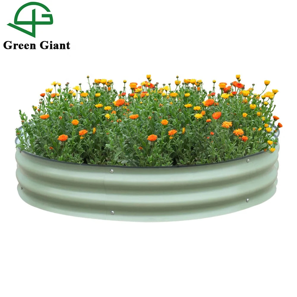 Huizhou Green Giant Modular Corrugated Metal Raised Garden Bed Planter Box 8 Inch Tall 42 Inch Diameter Round for the Garden