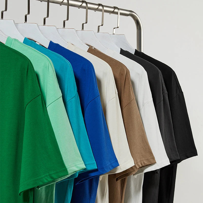 280G  100% Cotton Men's Summer T-Shirt Heavyweight Solid Color Loose Fit Basic Tee Top Oversize Men Tshirts