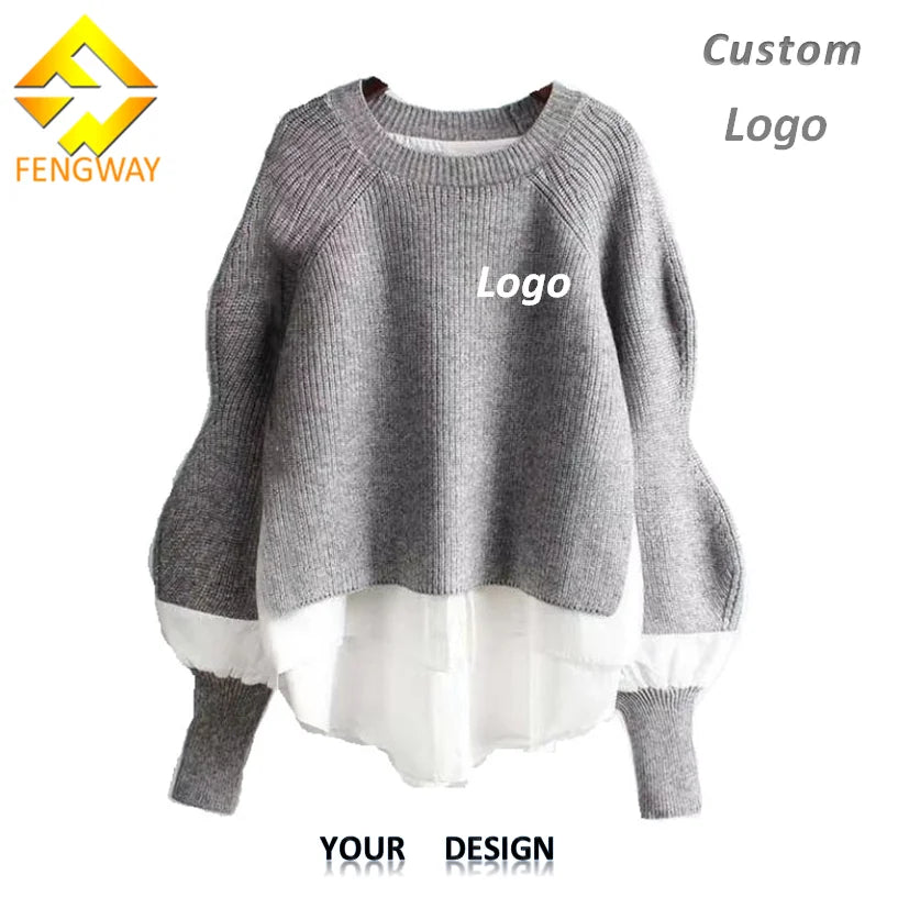 Fengway Custom Winter Pullover Sweater Womens Loose Knitted Top Trendy Patchwork Knitted Sweater for Ladies