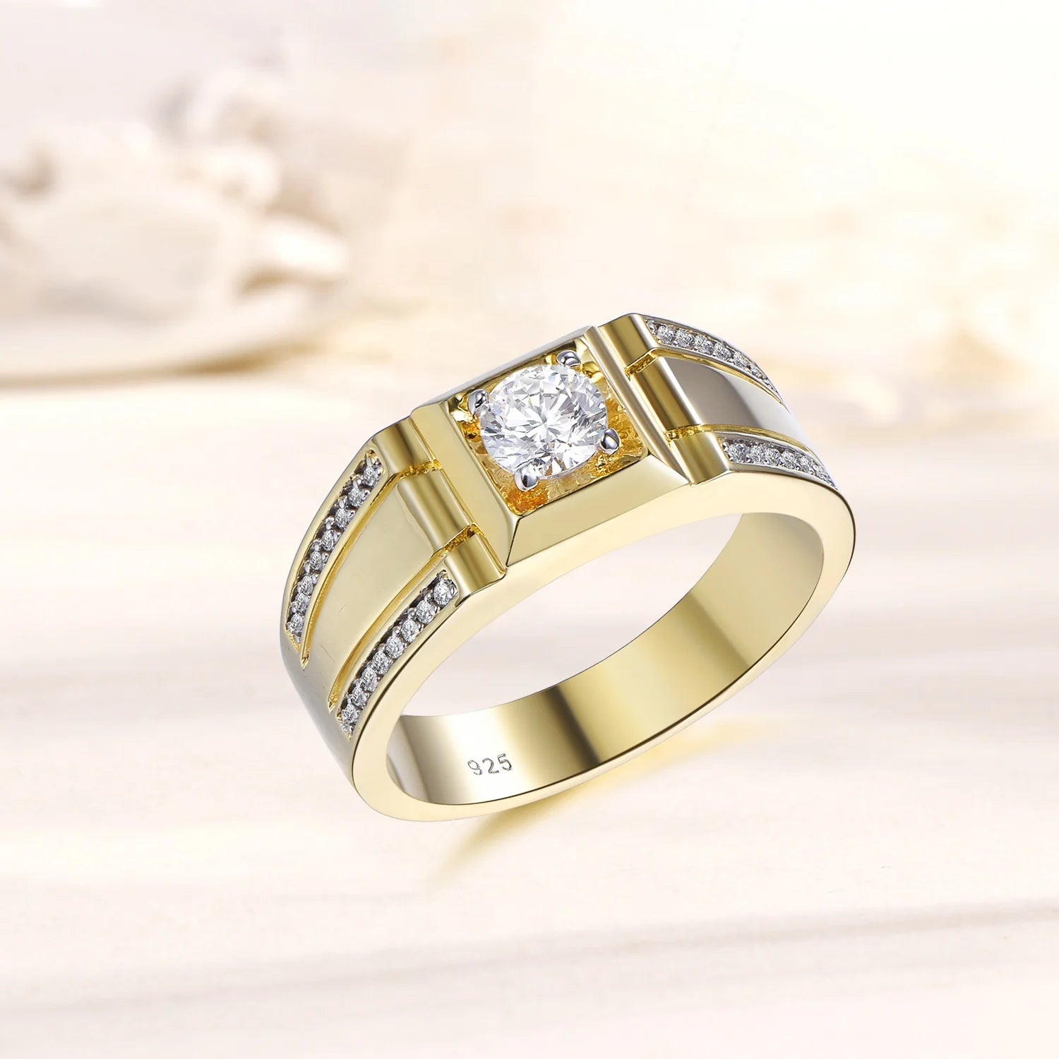 Solid Gold Plated Ring Wedding Bands Couples 18k Gold Plated 925 Sterling Silver Band Ring for Wedding