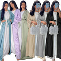 Liu Ming Fashion Long Sleeve Lace up Abayas Clothes Casual Solid Color Rhinestone Dress for Muslim Women