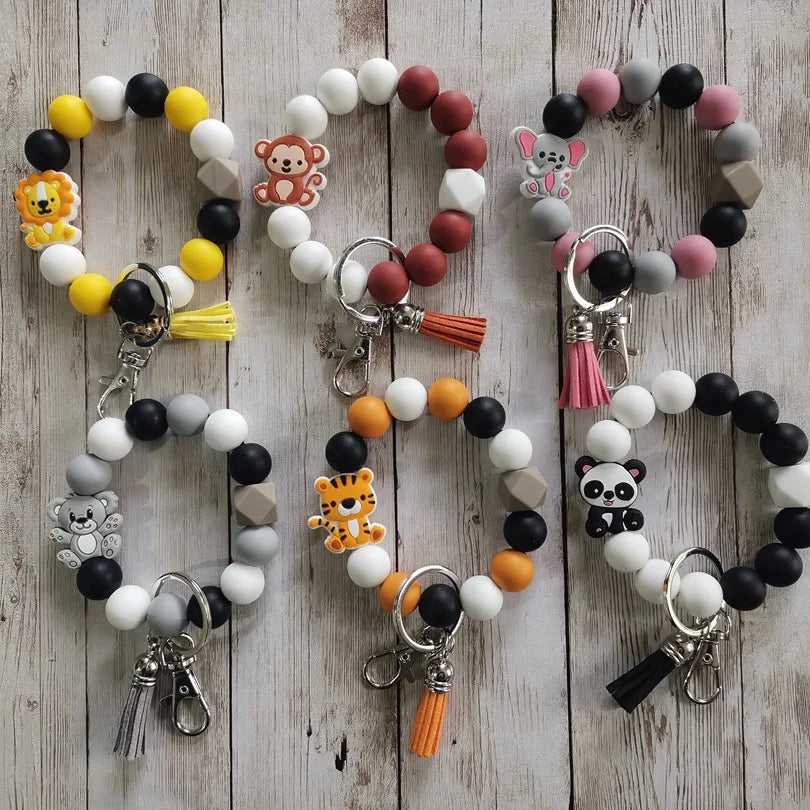 2025 Personalize Design Animal love butterfly Cow Print Silicone Bead Bracelet Keychain