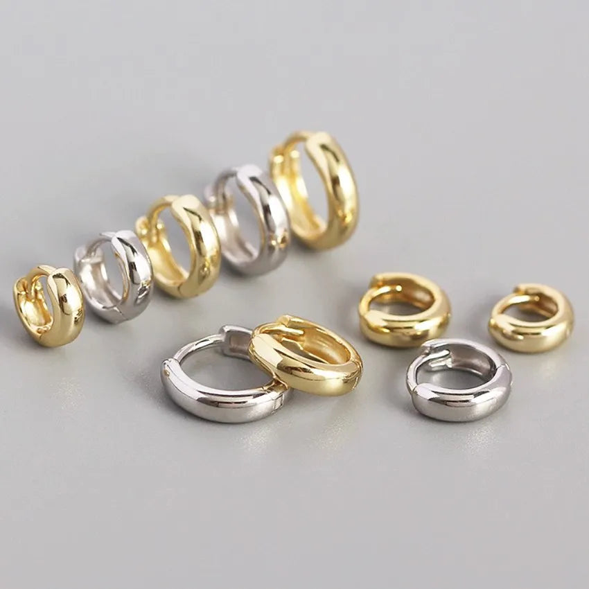 Wholesale Multi Sizes Round Simple Hoop Earrings 925 Sterling Silver 18k Gold Small Hoop Earrings