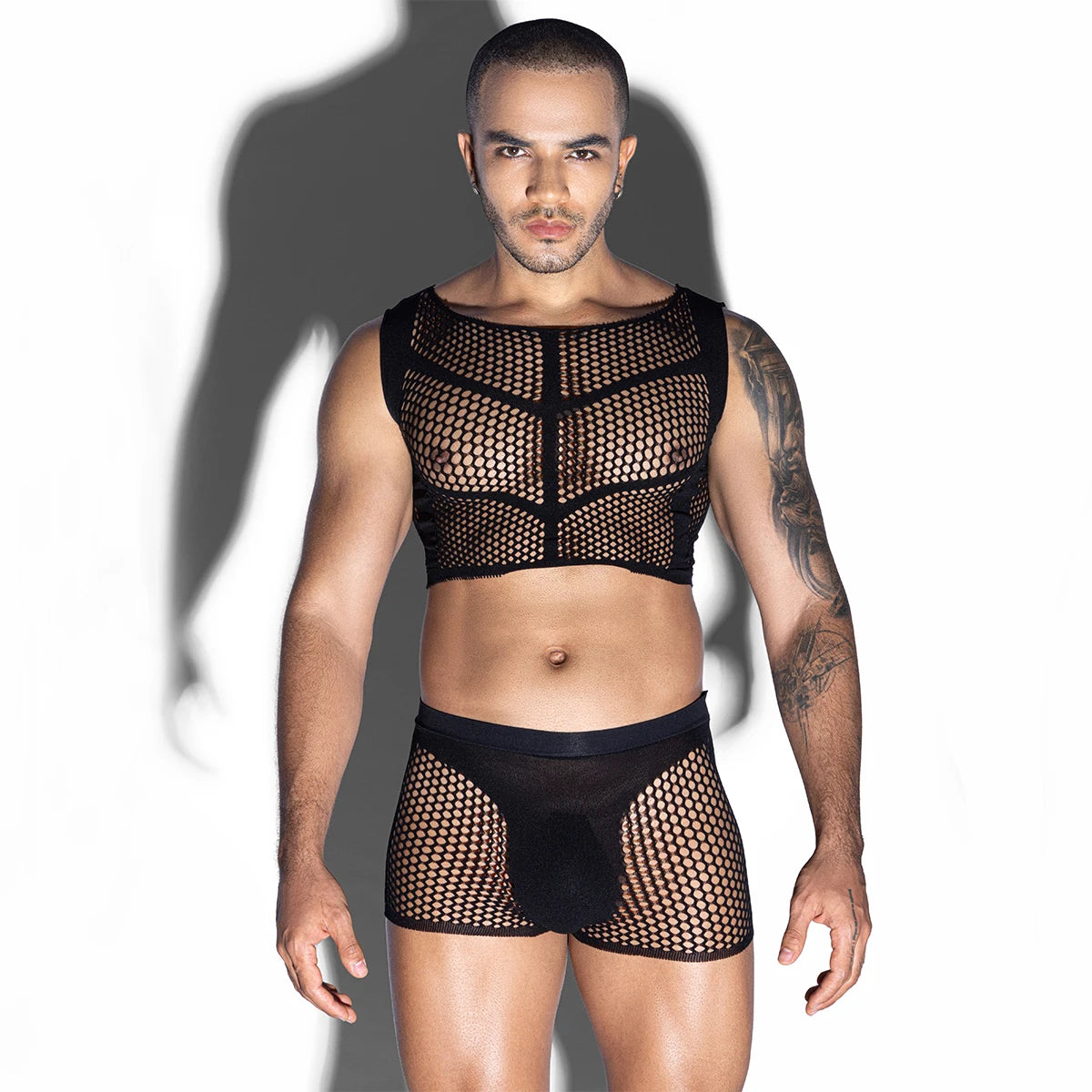 Men's Black Transparent Nylon Sexy Fishnet Bodystocking for Men Sexy Underwear